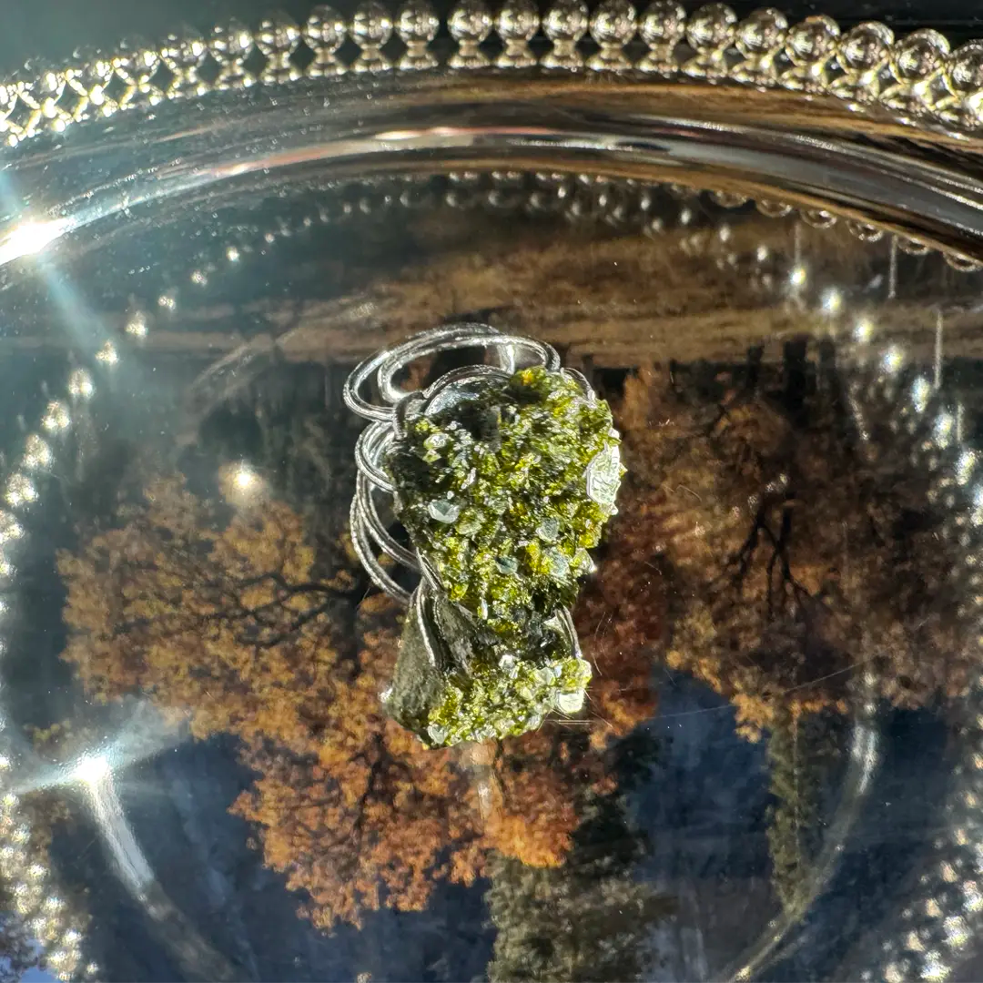 Raw Epidote Ring Open Ring, Adjustable Size, Raw, unaltered, and one of a kind.
