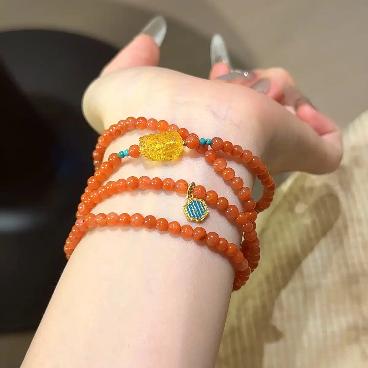 Ember Flow Multi-Wrap — Nanhong Agate Bracelet