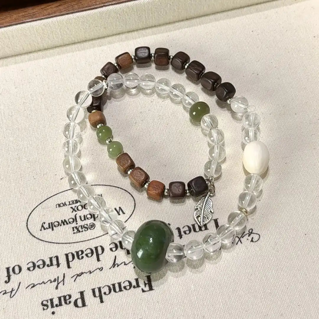 Clear Quartz · Agarwood · Jade Multi-Wrap Bracelet
