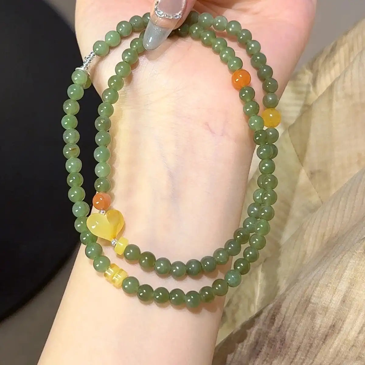 Jade · Amber · Nanhong Agate Multi-Wrap Bracelet