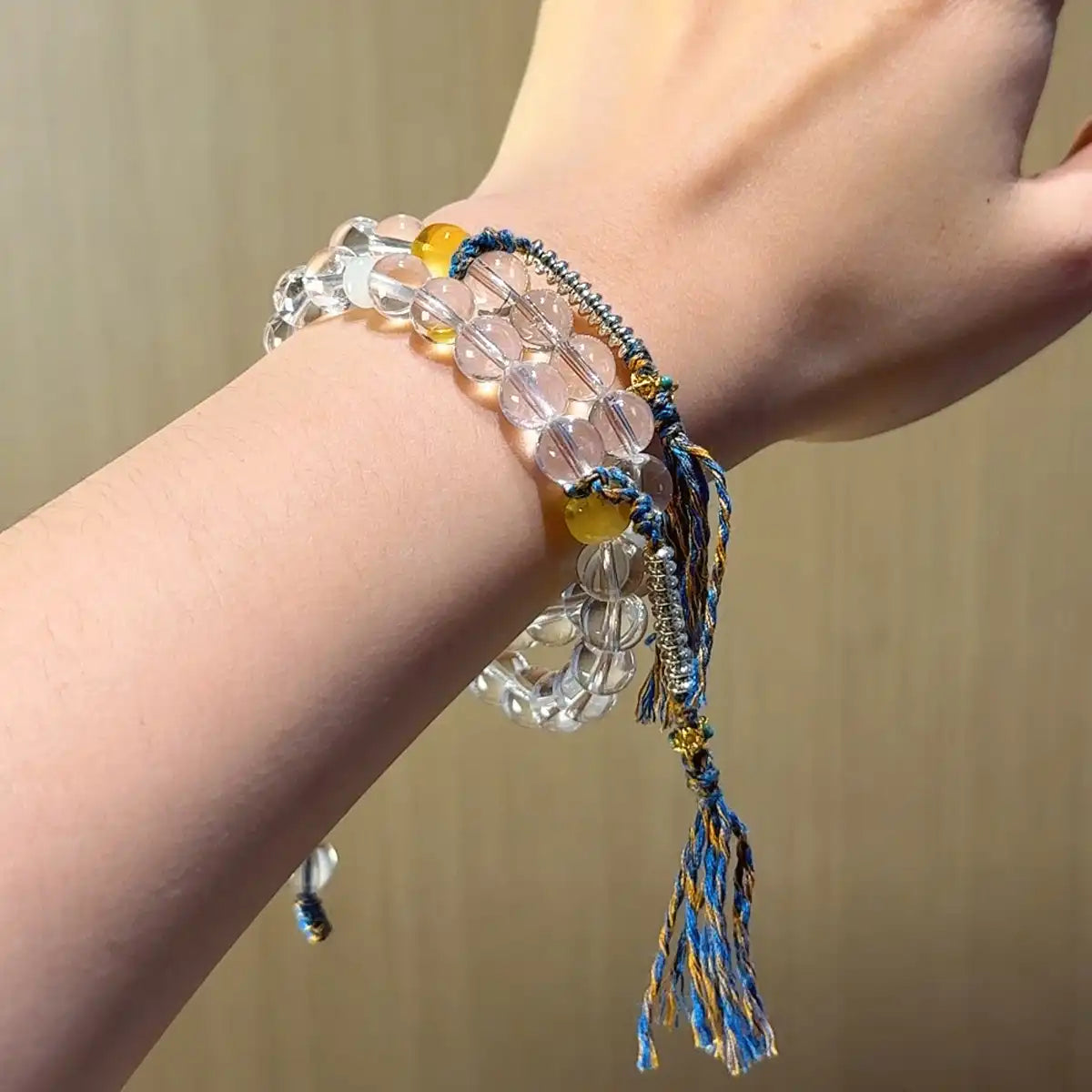 Handcrafted aquamarine; amber; clear-quartz Detail for Love - Astara