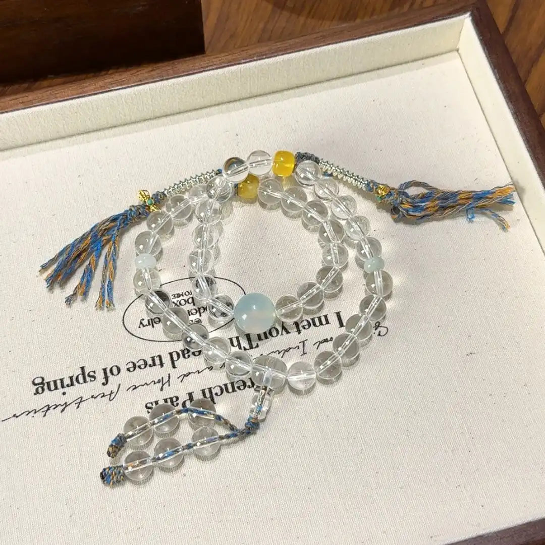 Handcrafted aquamarine; amber; clear-quartz Detail for Love - Astara