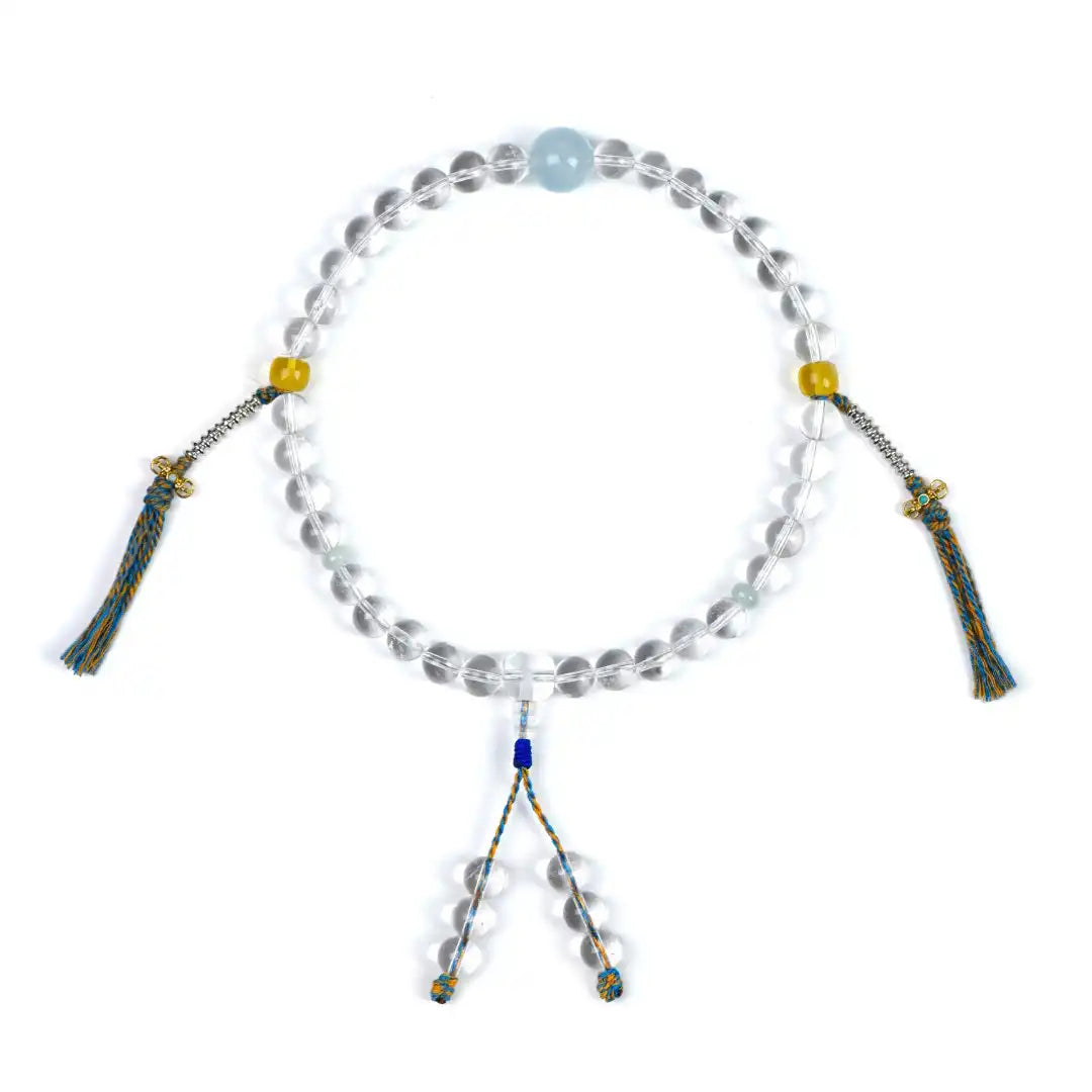 aquamarine; amber; clear-quartz Love Crystal Jewelry - Morning Tide Clarity Mala | Astara