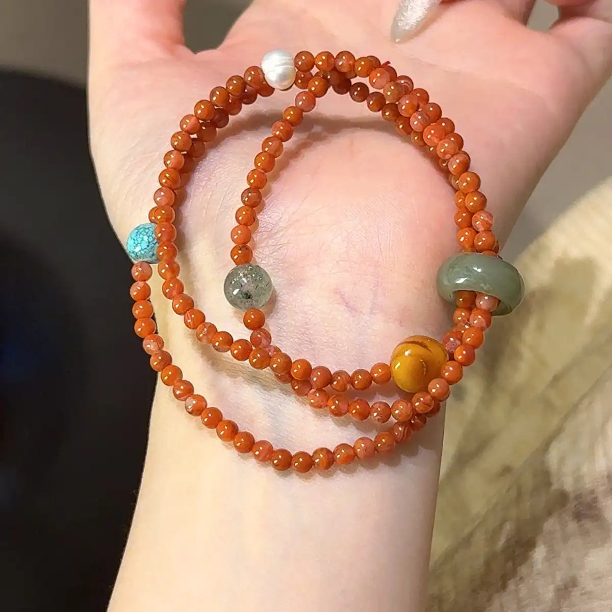 Crimson Harmony Multi-Wrap Bracelet