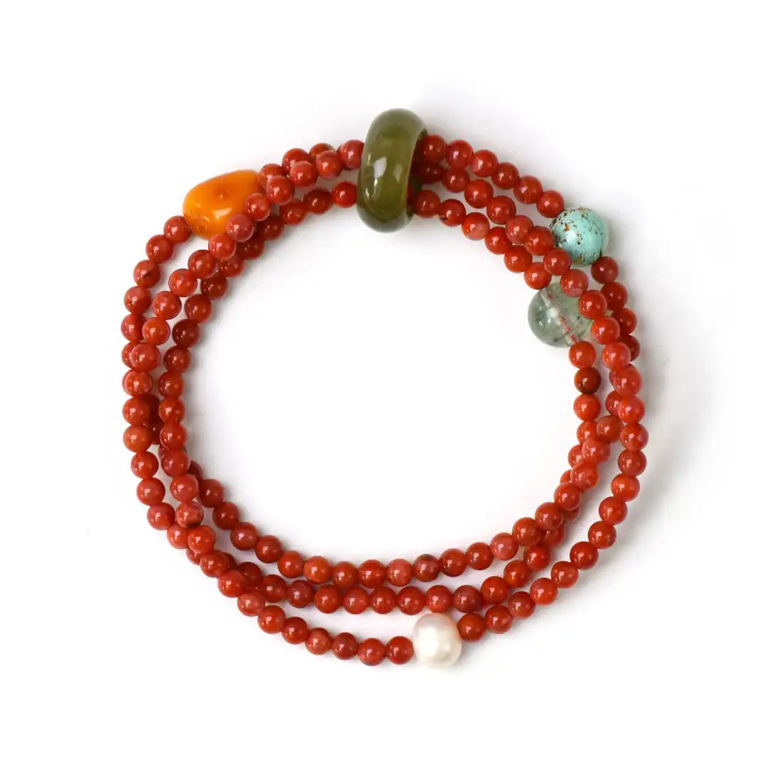 Crimson Harmony Multi-Wrap Bracelet