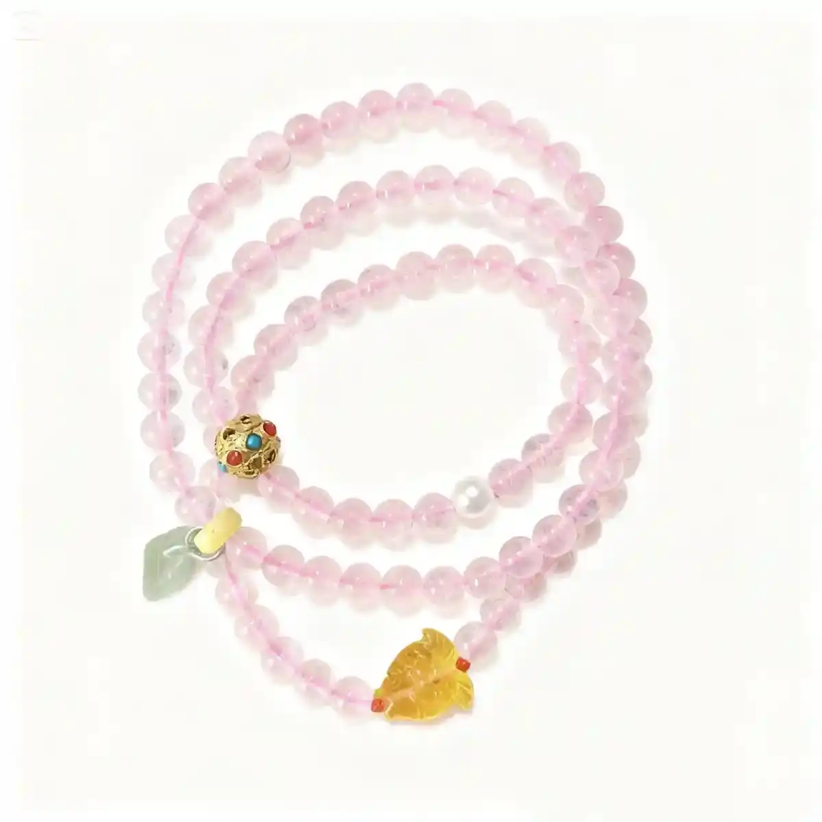 Rose Quartz & Amber & Hetian Jade Wrap Bracelet