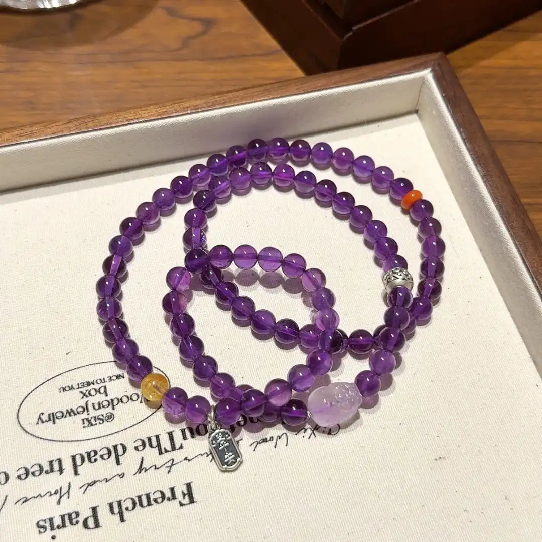 Golden Fortune Amethyst Wrap Bracelet