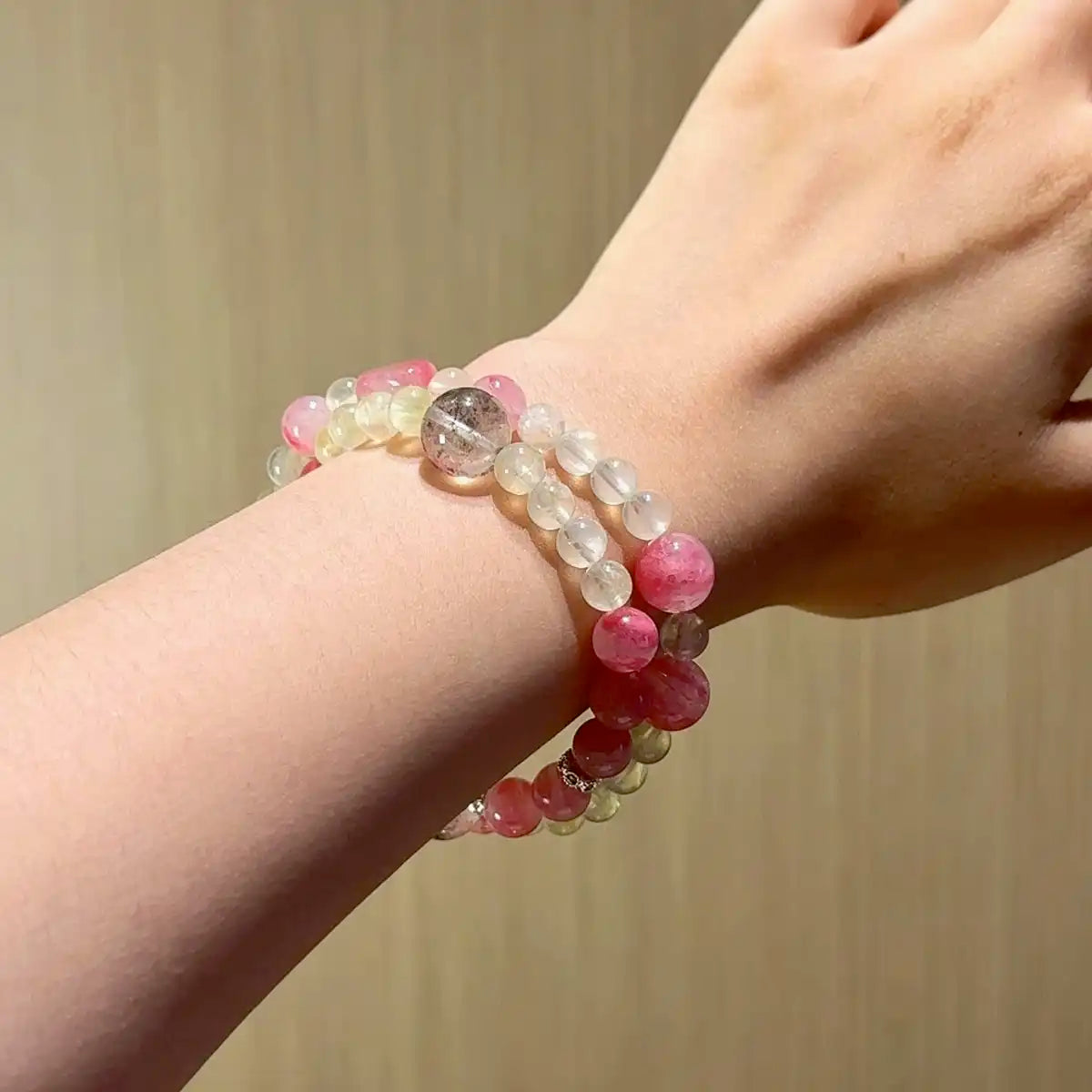 Prehnite · Rhodonite · Green Phantom Harmony Wrap Bracelet