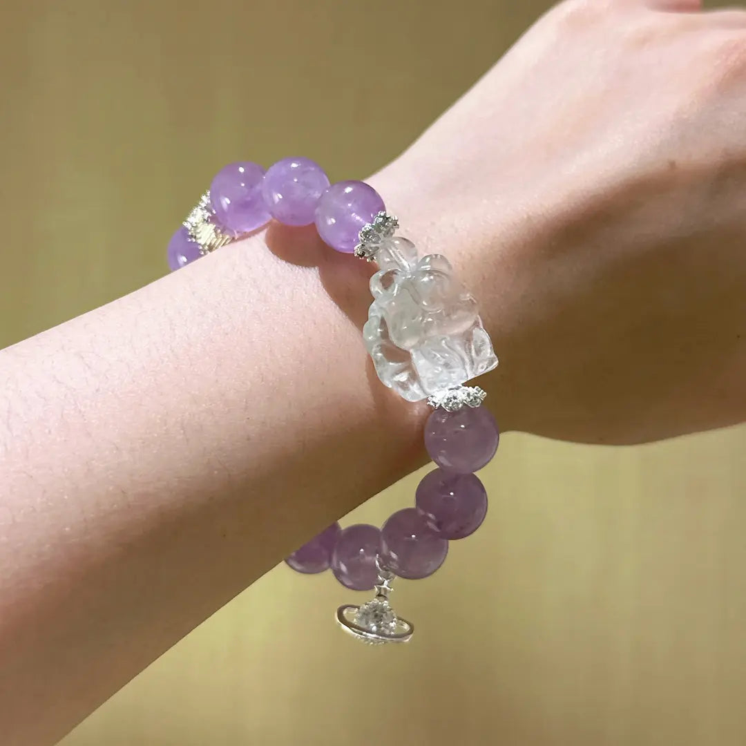 Lavender Amethyst & Clear Quartz Fox Bracelet