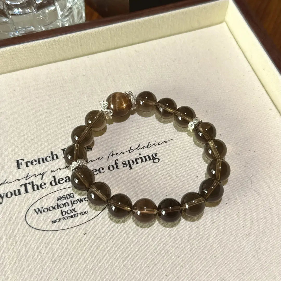 Iron Calm Smoky Quartz & Gold Rutilated Quartz Bracelet