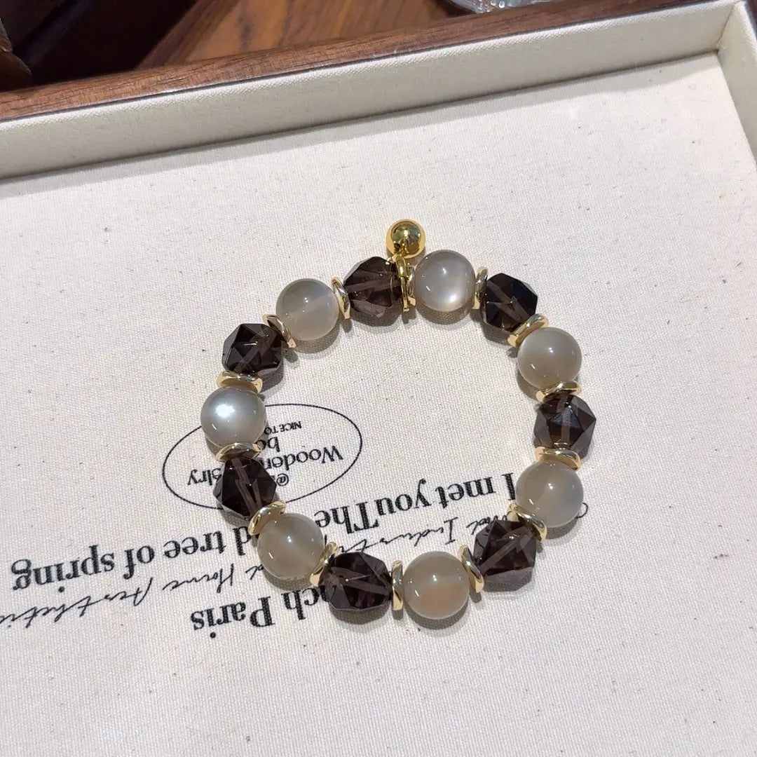 Peach Moonstone & Smoky Quartz Bracelet