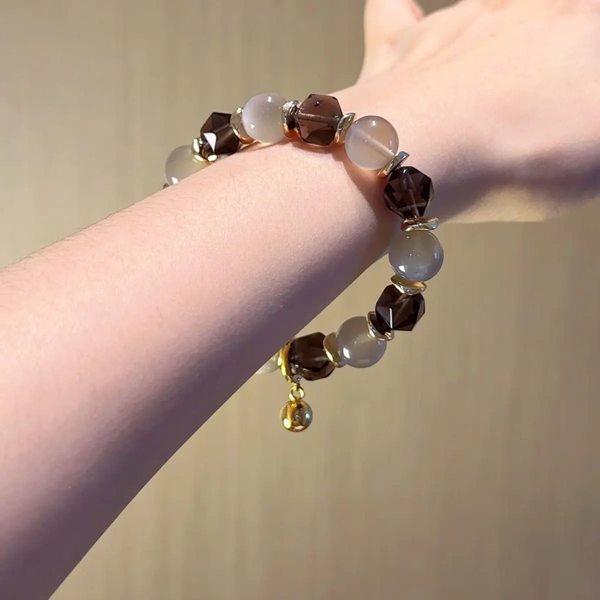 Peach Moonstone & Smoky Quartz Bracelet