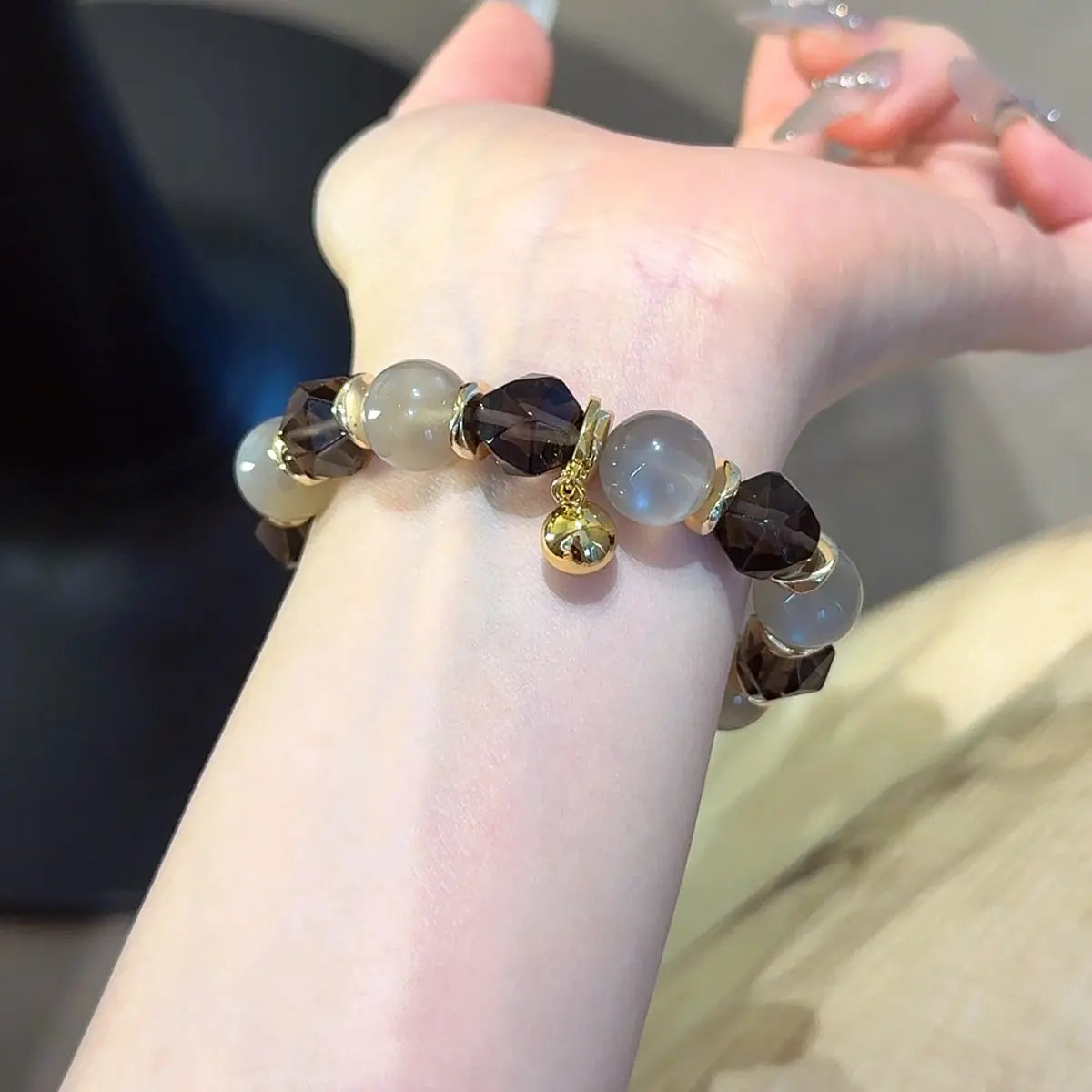 Peach Moonstone & Smoky Quartz Bracelet