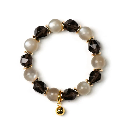 Peach Moonstone & Smoky Quartz Bracelet