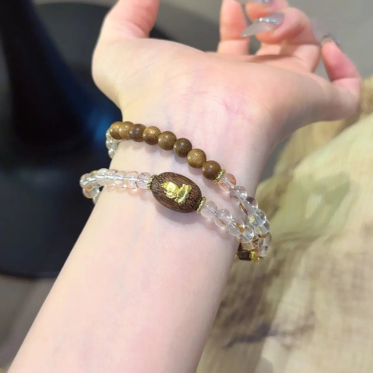 Clear Quartz & Agarwood Bracelet