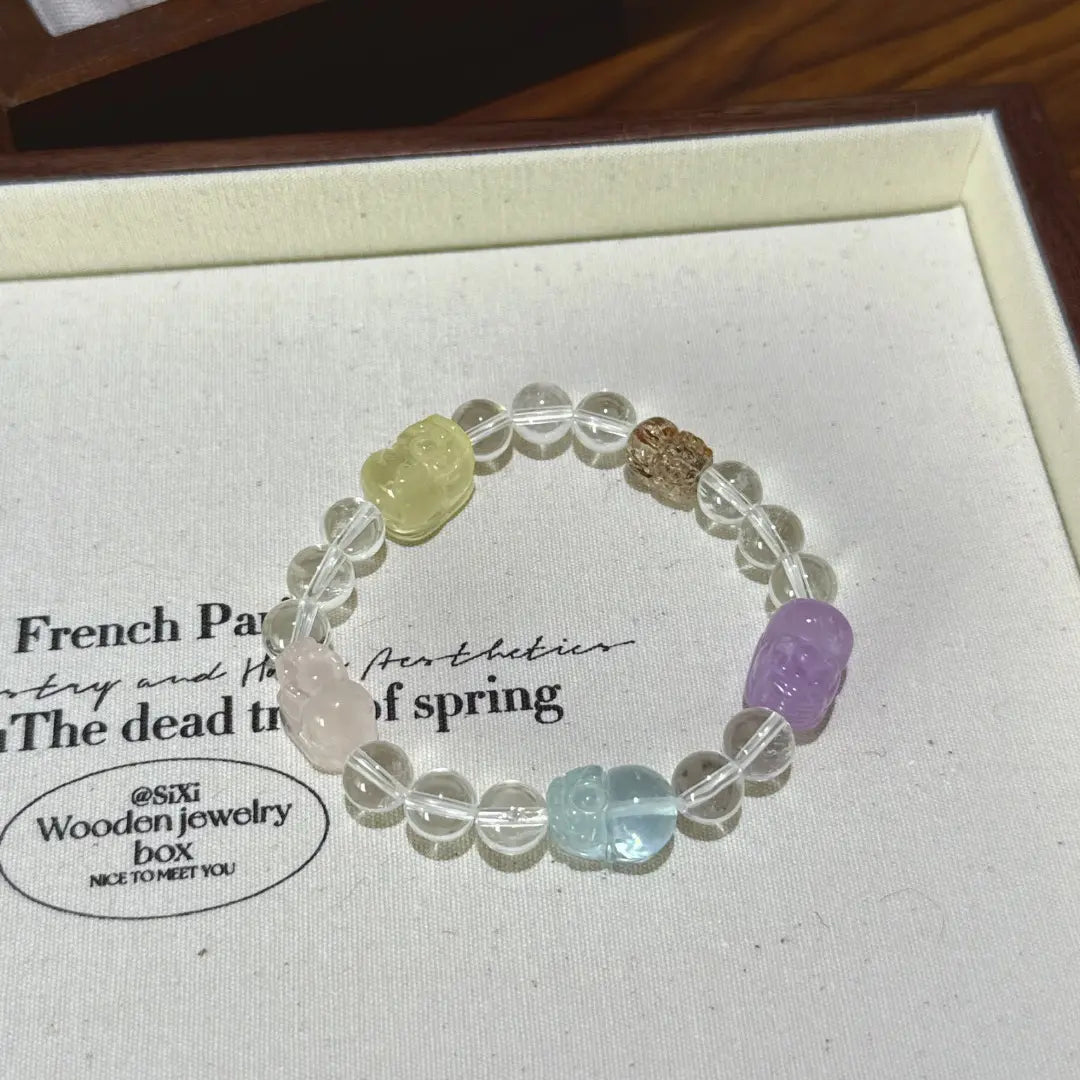 Handcrafted citrine-crystal; amethyst; rose-quartz; black-gold-super-seven; aquamarine; clear-quartz Detail for Abundance - Astara