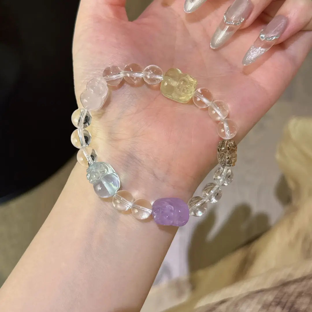 Handcrafted citrine-crystal; amethyst; rose-quartz; black-gold-super-seven; aquamarine; clear-quartz Detail for Abundance - Astara