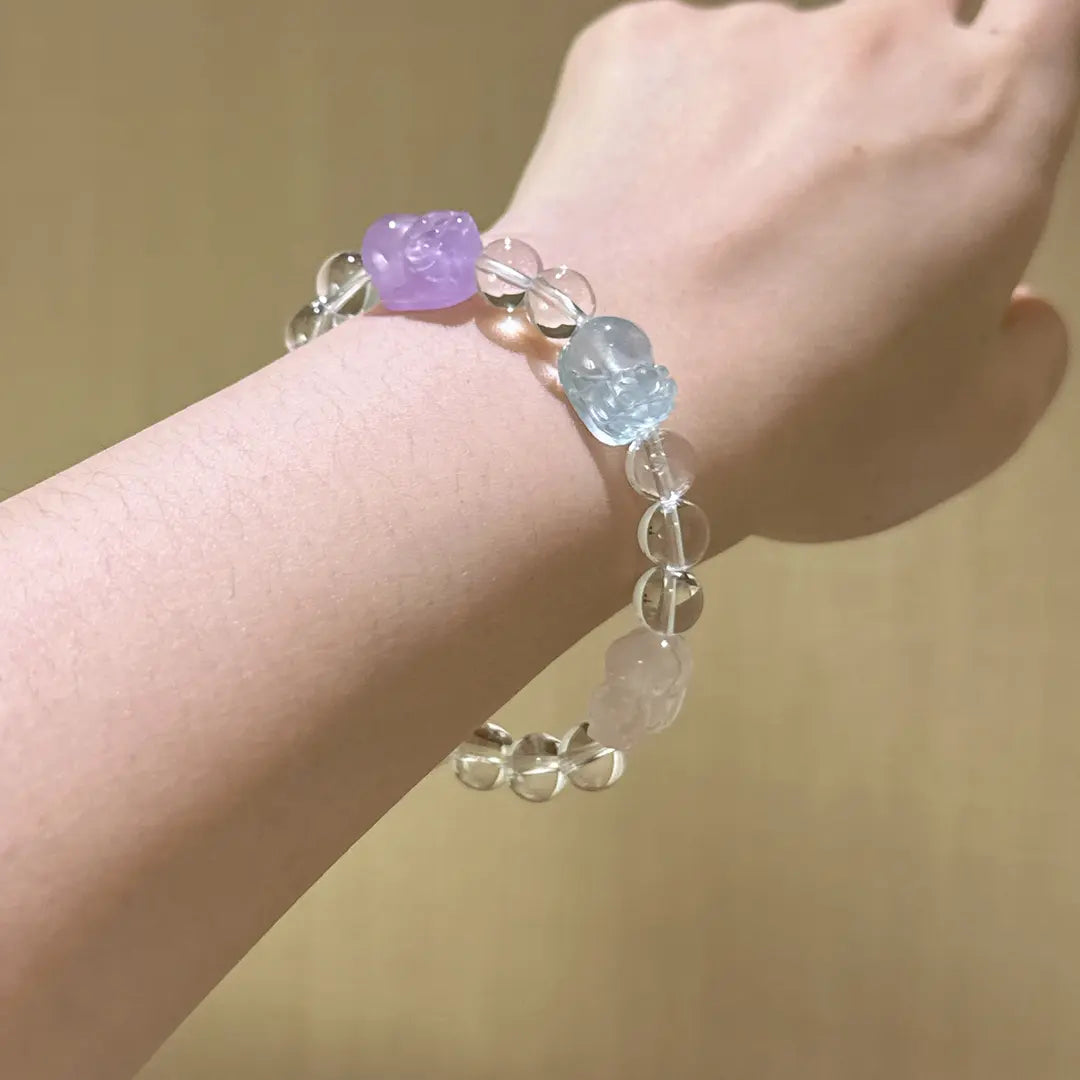 Handcrafted citrine-crystal; amethyst; rose-quartz; black-gold-super-seven; aquamarine; clear-quartz Detail for Abundance - Astara