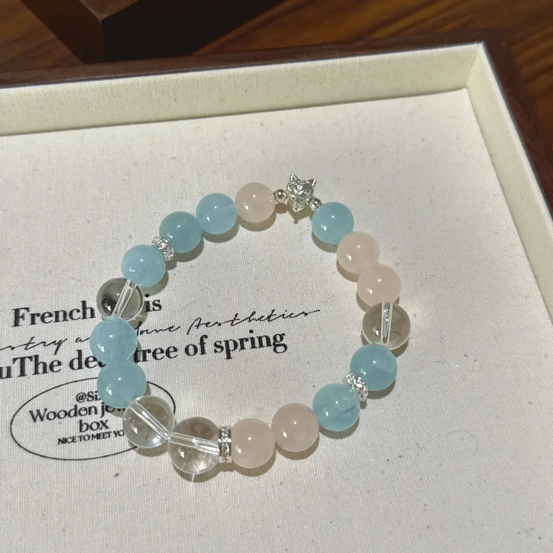 Handcrafted aquamarine; rose-quartz Detail for Love - Astara