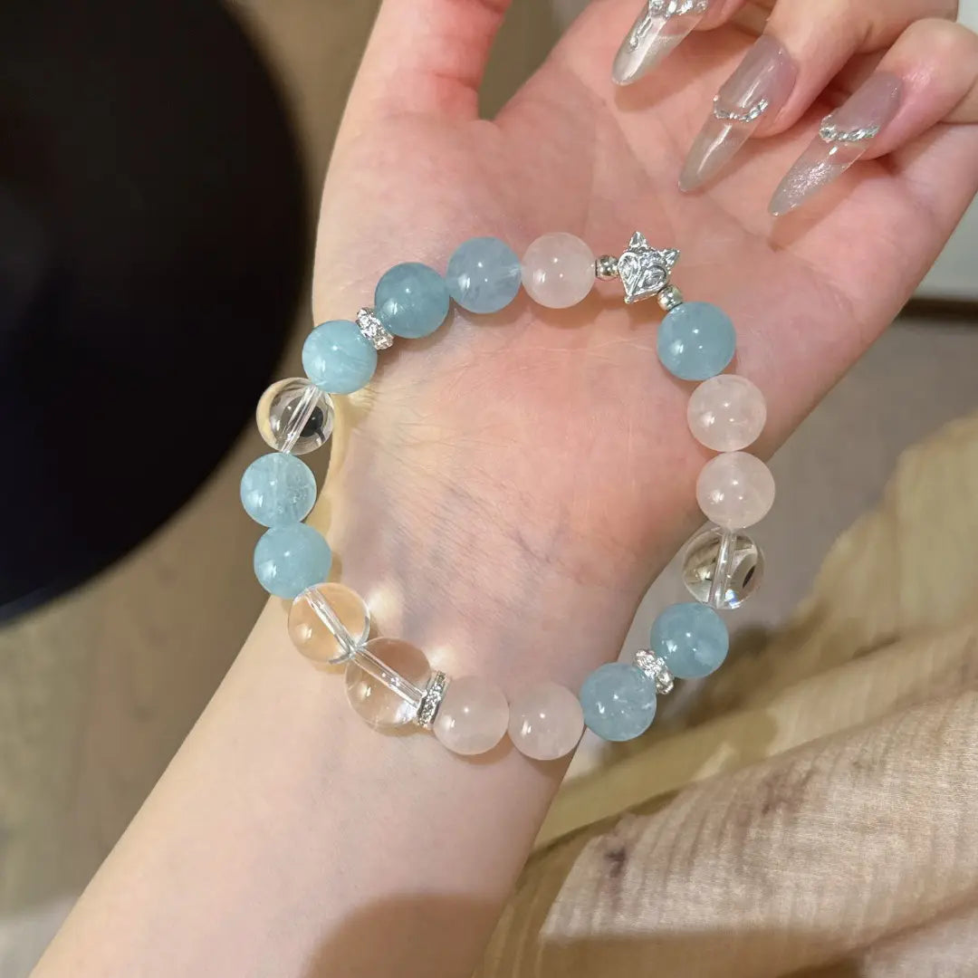 Handcrafted aquamarine; rose-quartz Detail for Love - Astara