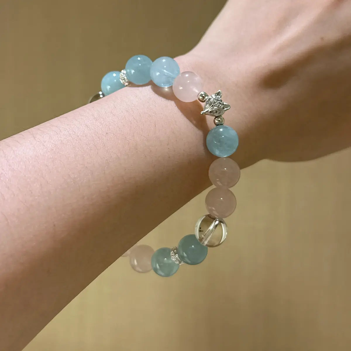 Handcrafted aquamarine; rose-quartz Detail for Love - Astara