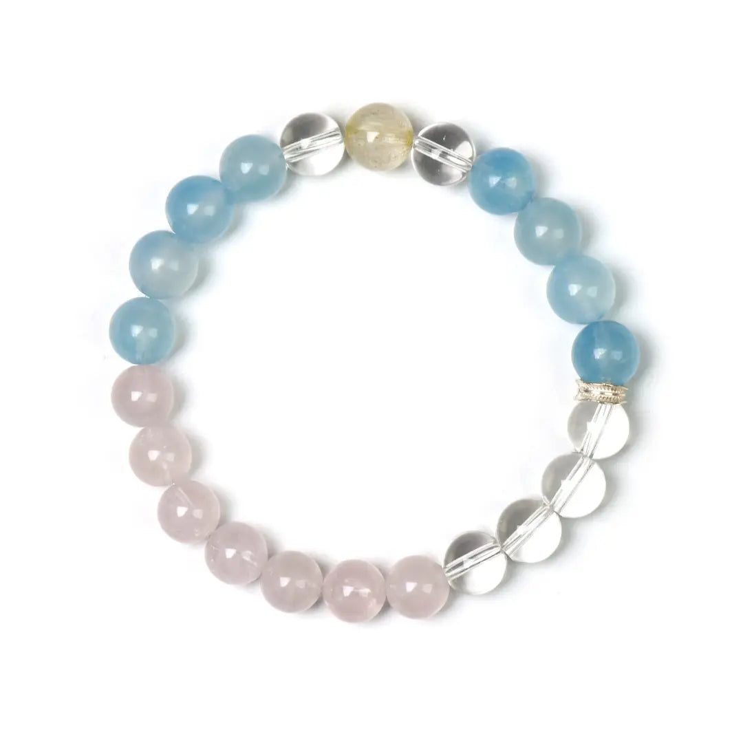 aquamarine; rose-quartz; clear-quartz; golden-rutilated-quartz Love Crystal Jewelry - Luminous Harmony Bracelet | Astara