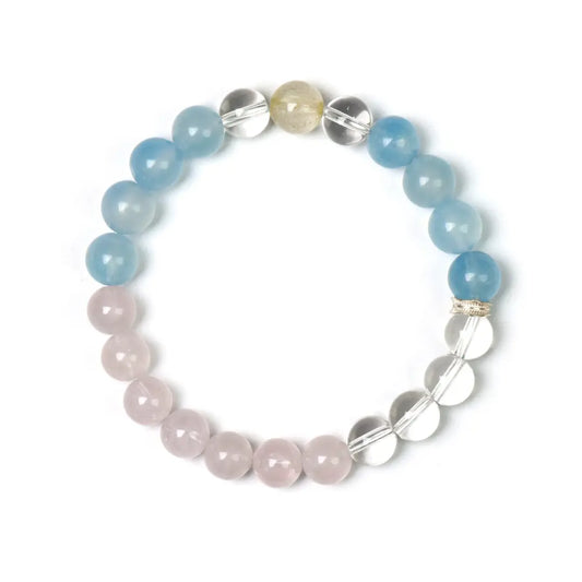 aquamarine; rose-quartz; clear-quartz; golden-rutilated-quartz Love Crystal Jewelry - Luminous Harmony Bracelet | Astara