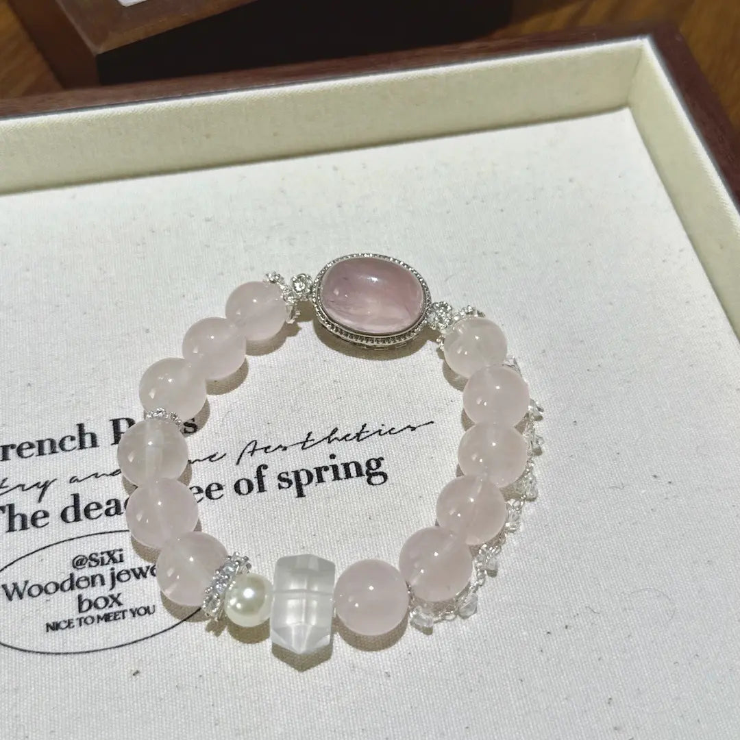 Handcrafted silver-plated; rose-quartz; clear-quartz; shell-pearl Detail for Love - Astara