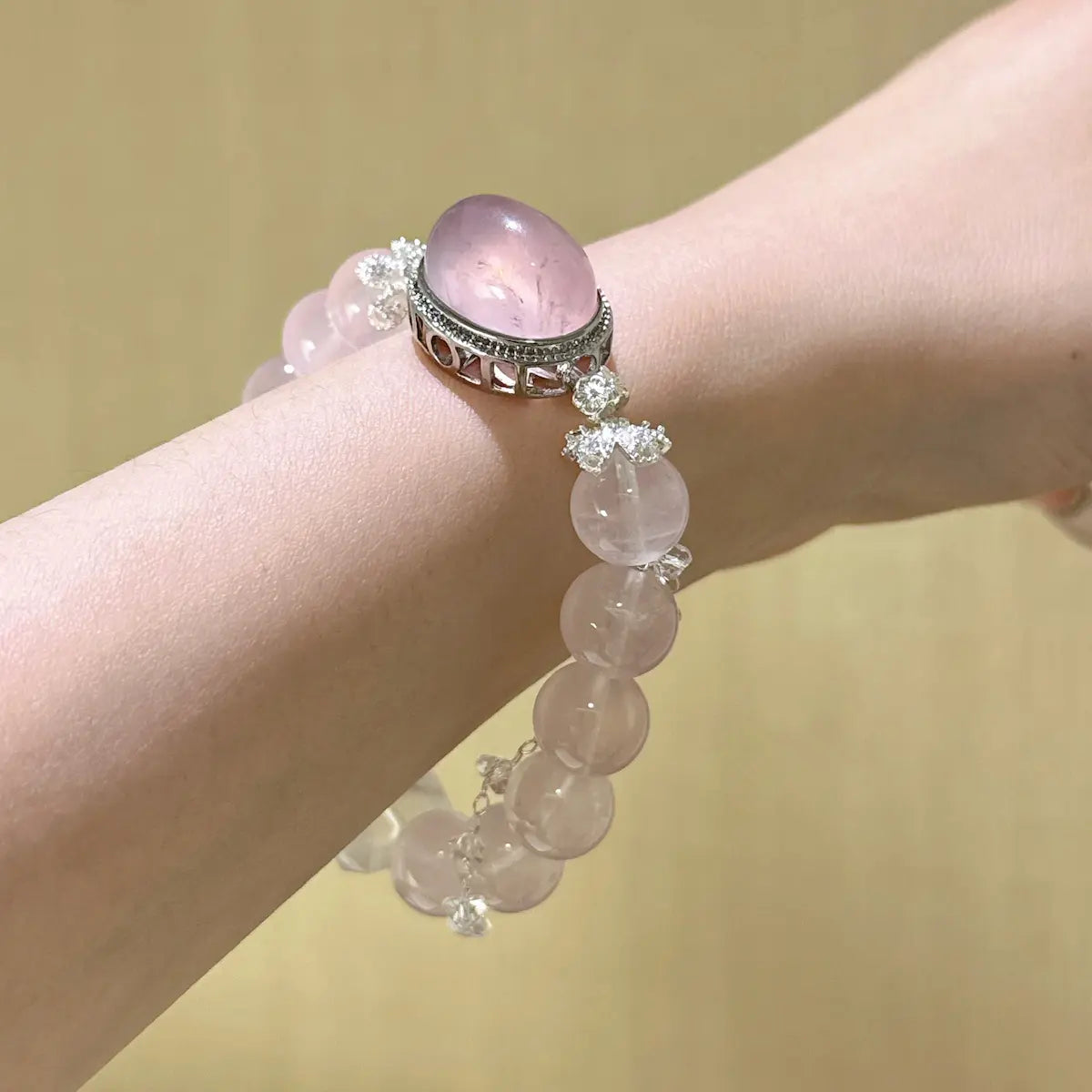 Handcrafted silver-plated; rose-quartz; clear-quartz; shell-pearl Detail for Love - Astara