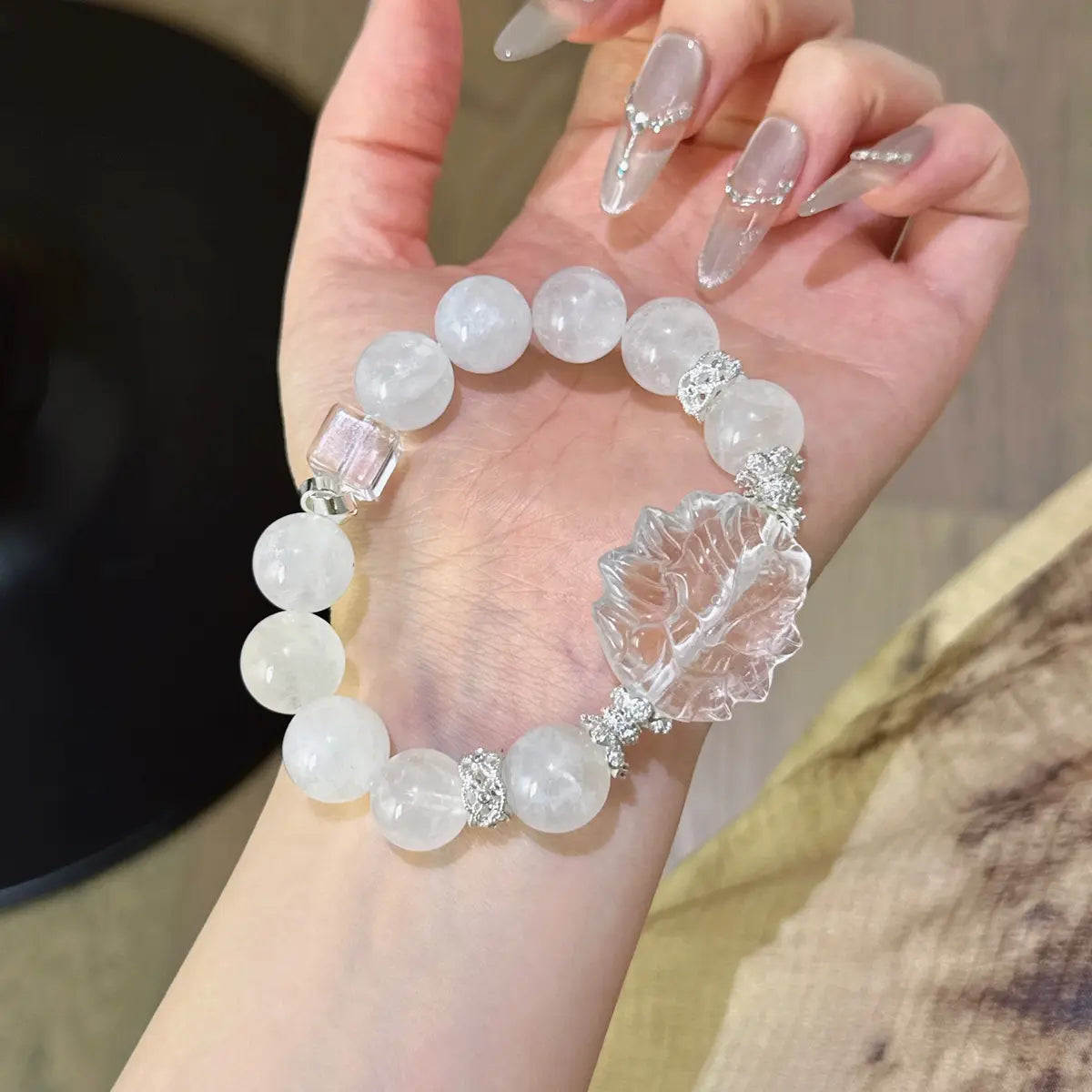 Handcrafted clear-quartz; white-phantom-quartz Detail for Love - Astara