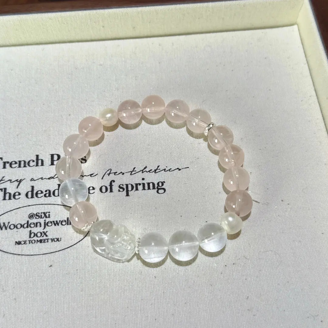 Handcrafted rose-quartz; shell-pearl; clear-quartz; blue-moonstone Detail for Love - Astara