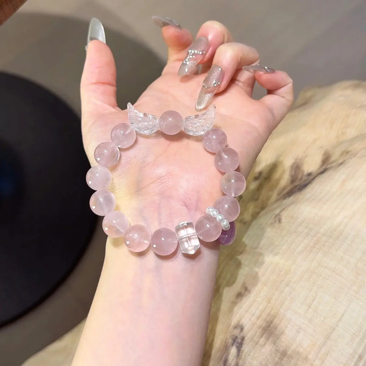 Handcrafted rose-quartz; clear-quartz Detail for Love - Astara
