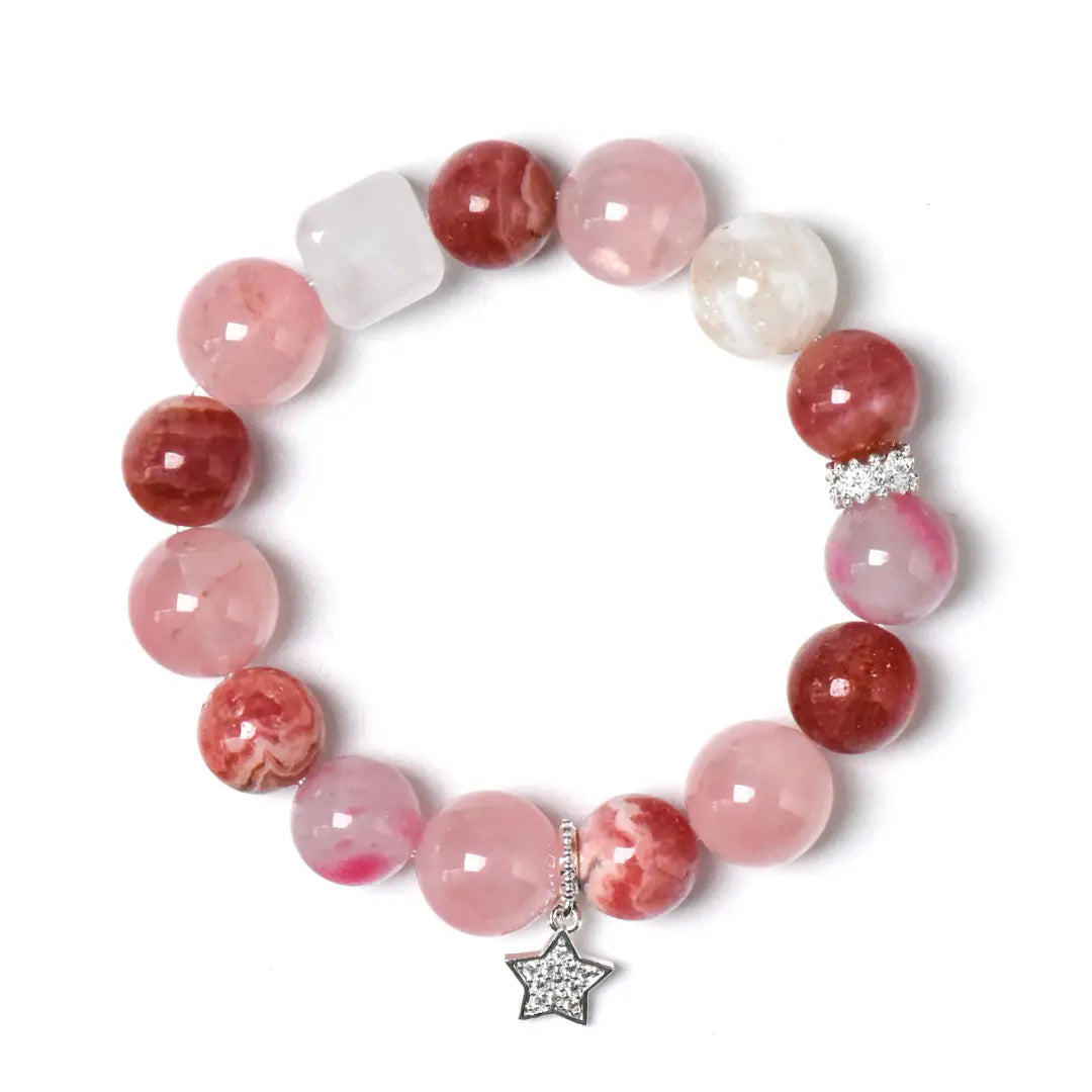 shopify--jewelry-material-1dyzjxql; rose-quartz; rhodochrosite; rhodonite; snowflake-phantom-quartz Love Crystal Jewelry - Blush Harmony Multi-Gemstone Bracelet | Astara