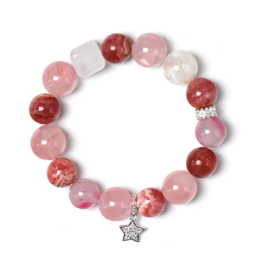 shopify--jewelry-material-1dyzjxql; rose-quartz; rhodochrosite; rhodonite; snowflake-phantom-quartz Love Crystal Jewelry - Blush Harmony Multi-Gemstone Bracelet | Astara