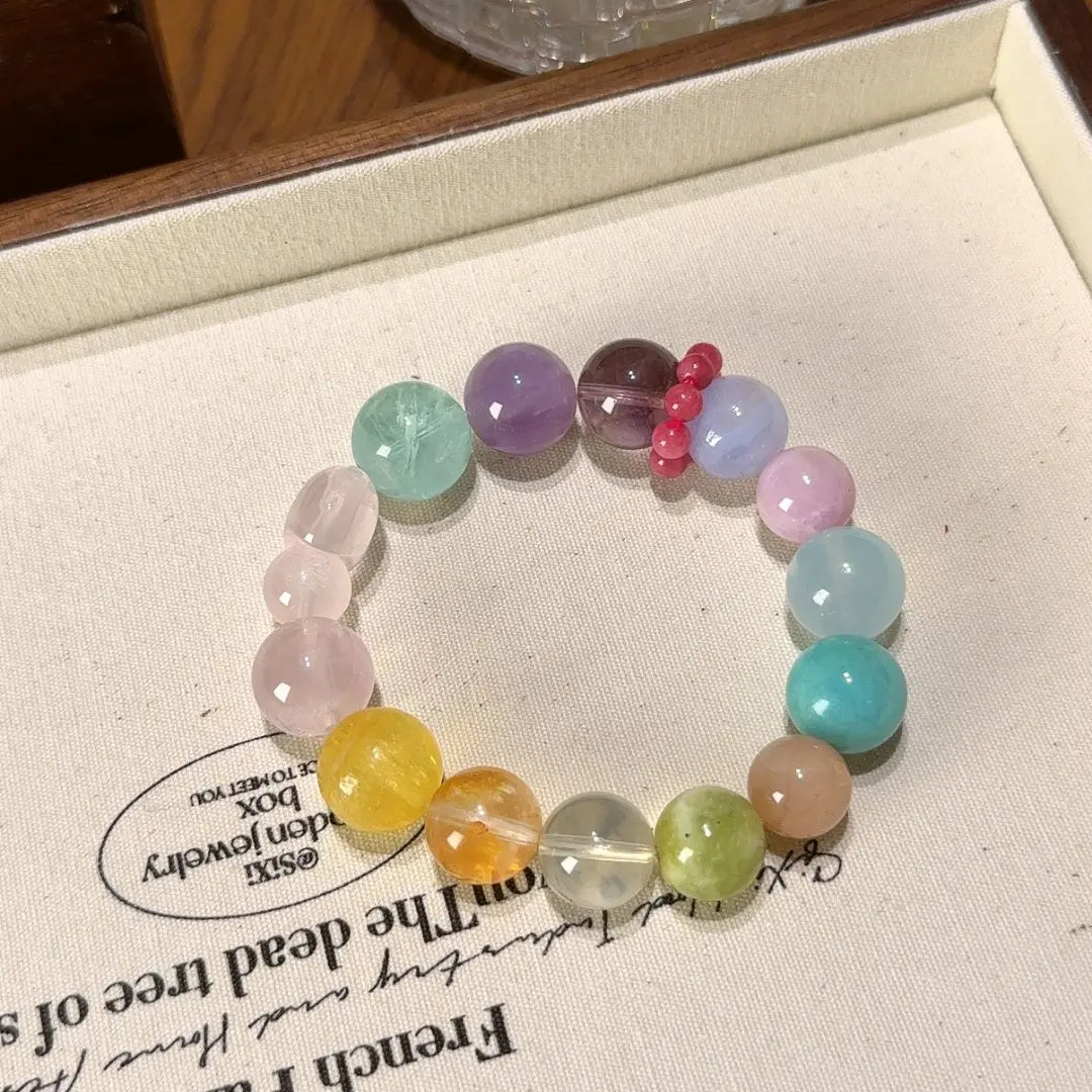 Handcrafted lavender-amethyst; amethyst; green-fluorite; rose-quartz; yellow-fluorite; red-hematoid-quartz; citrine-crystal; xiuyan-jade; sunstone; amazonite; aquamarine; kunzite; rhodonite Detail for Love - Astara