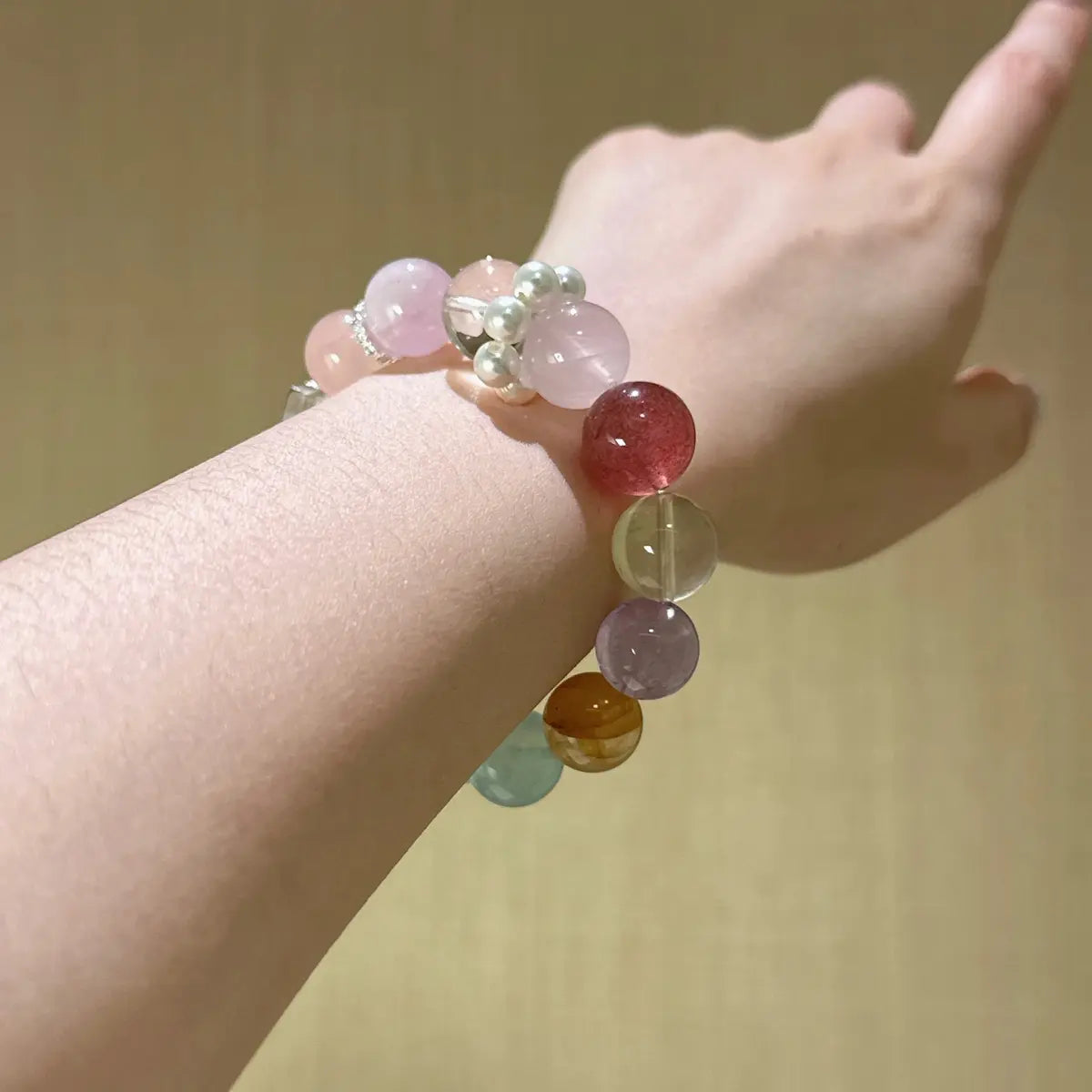 Handcrafted citrine-crystal; amethyst; aquamarine; white-agate; blue-moonstone; yellow-hematoid-quartz; lemon-quartz; strawberry-quartz; rose-quartz; kunzite; clear-quartz; black-rutilated-quartz; grapefruit-rose-quartz Detail for Love - Astara