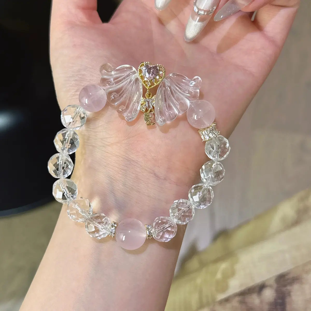 Handcrafted rose-quartz; clear-quartz Detail for Love - Astara