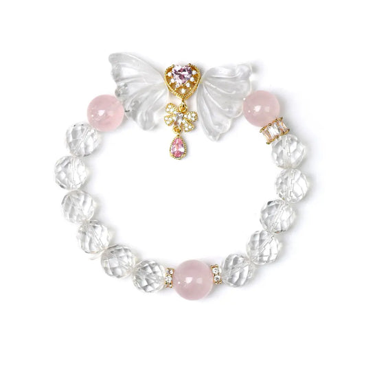 rose-quartz; clear-quartz Love Crystal Jewelry - Elaria Clear & Rose Quartz Wing Bracelet | Astara