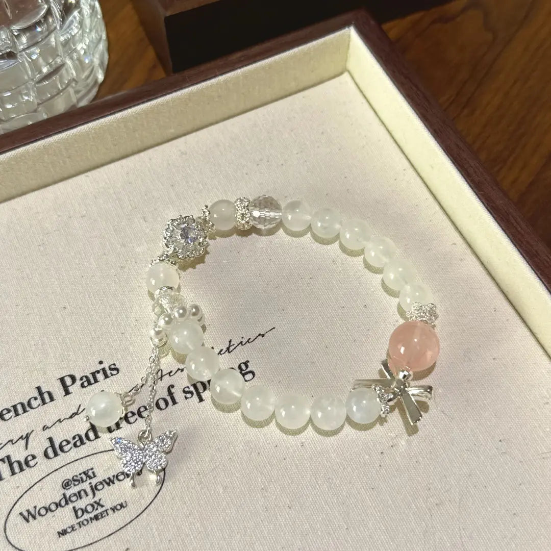 Handcrafted white-moonstone; rose-quartz; clear-quartz Detail for Love - Astara