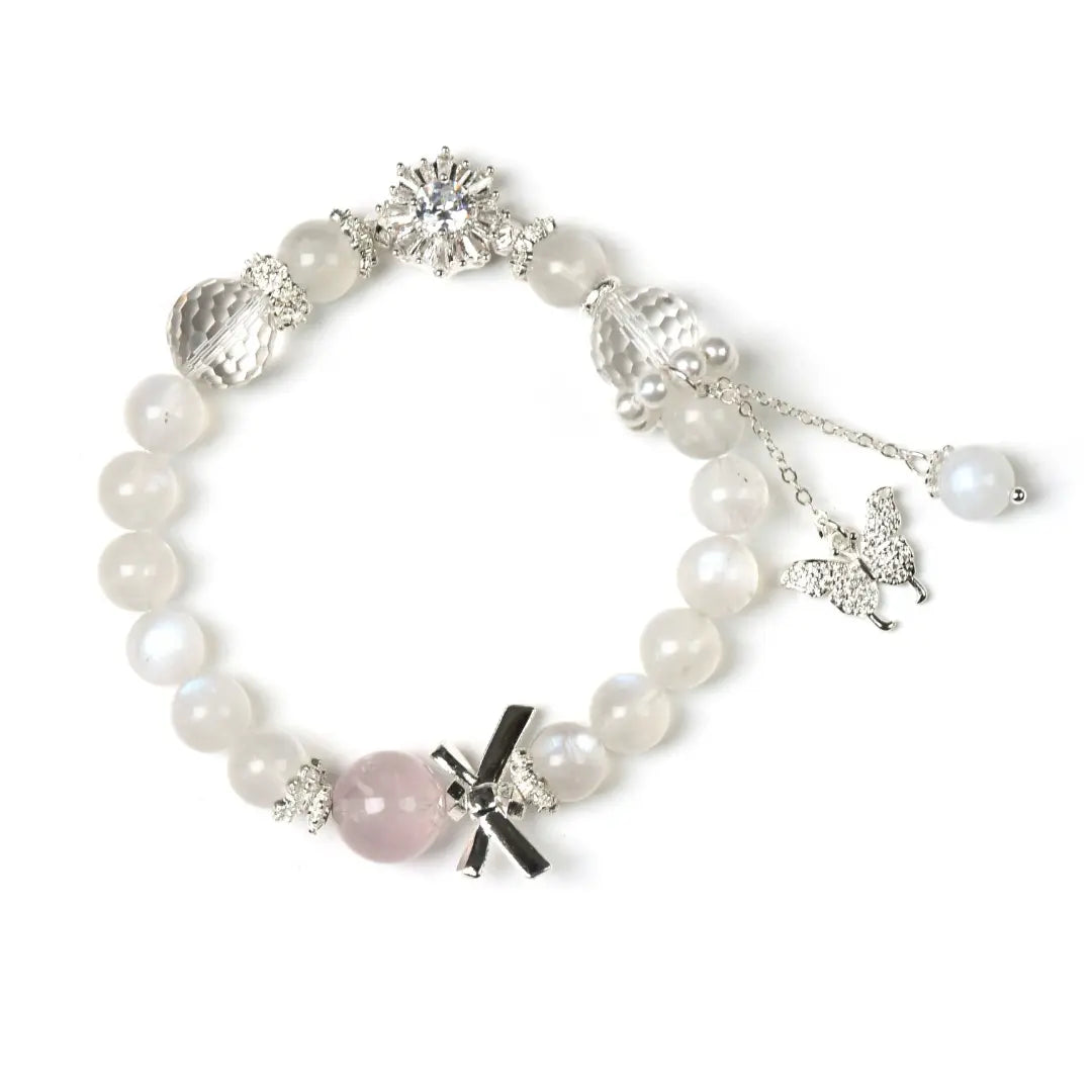 white-moonstone; rose-quartz; clear-quartz Love Crystal Jewelry - Moonveil Moonstone & Rose Quartz Bracelet | Astara