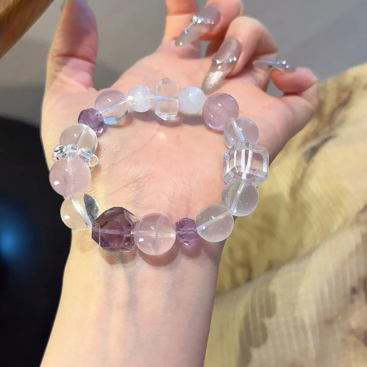 Handcrafted rose-quartz; amethyst; clear-quartz; white-phantom-quartz Detail for Love - Astara