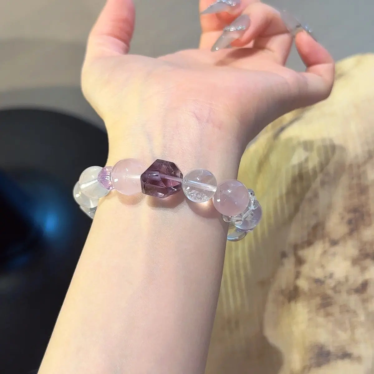 Handcrafted rose-quartz; amethyst; clear-quartz; white-phantom-quartz Detail for Love - Astara