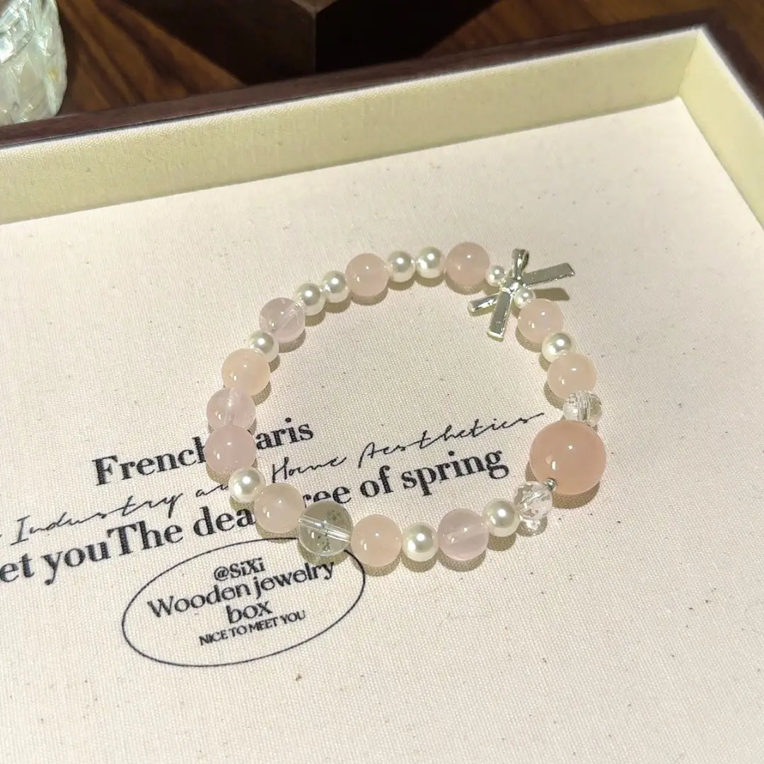 Handcrafted rose-quartz; green-phantom-quartz; shell-pearl; clear-quartz Detail for Love - Astara