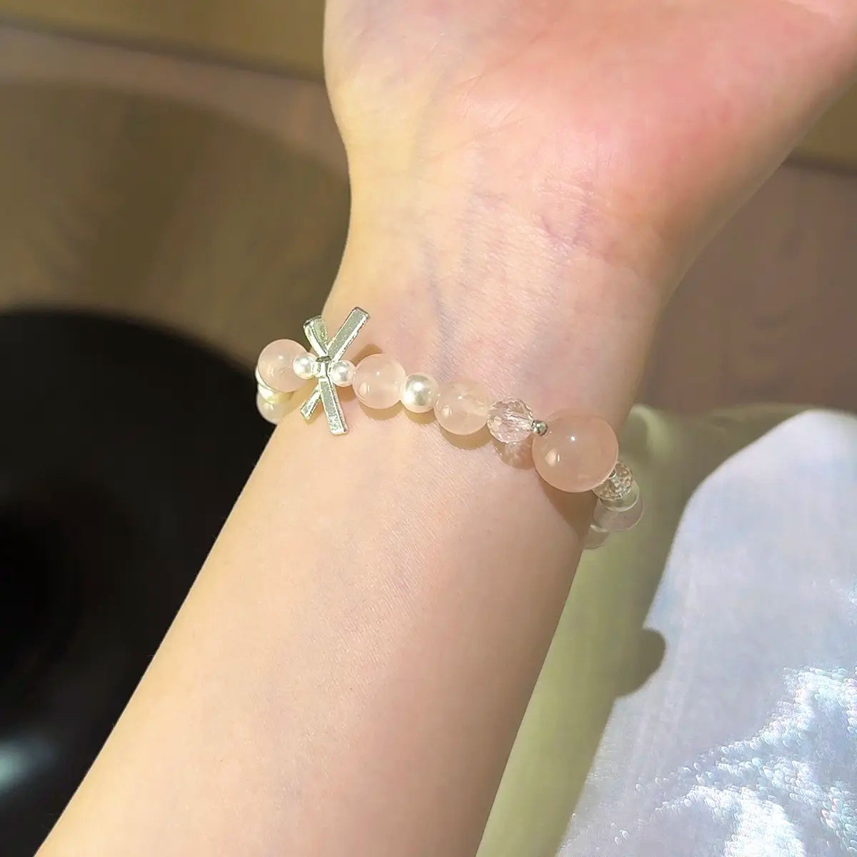 Handcrafted rose-quartz; green-phantom-quartz; shell-pearl; clear-quartz Detail for Love - Astara