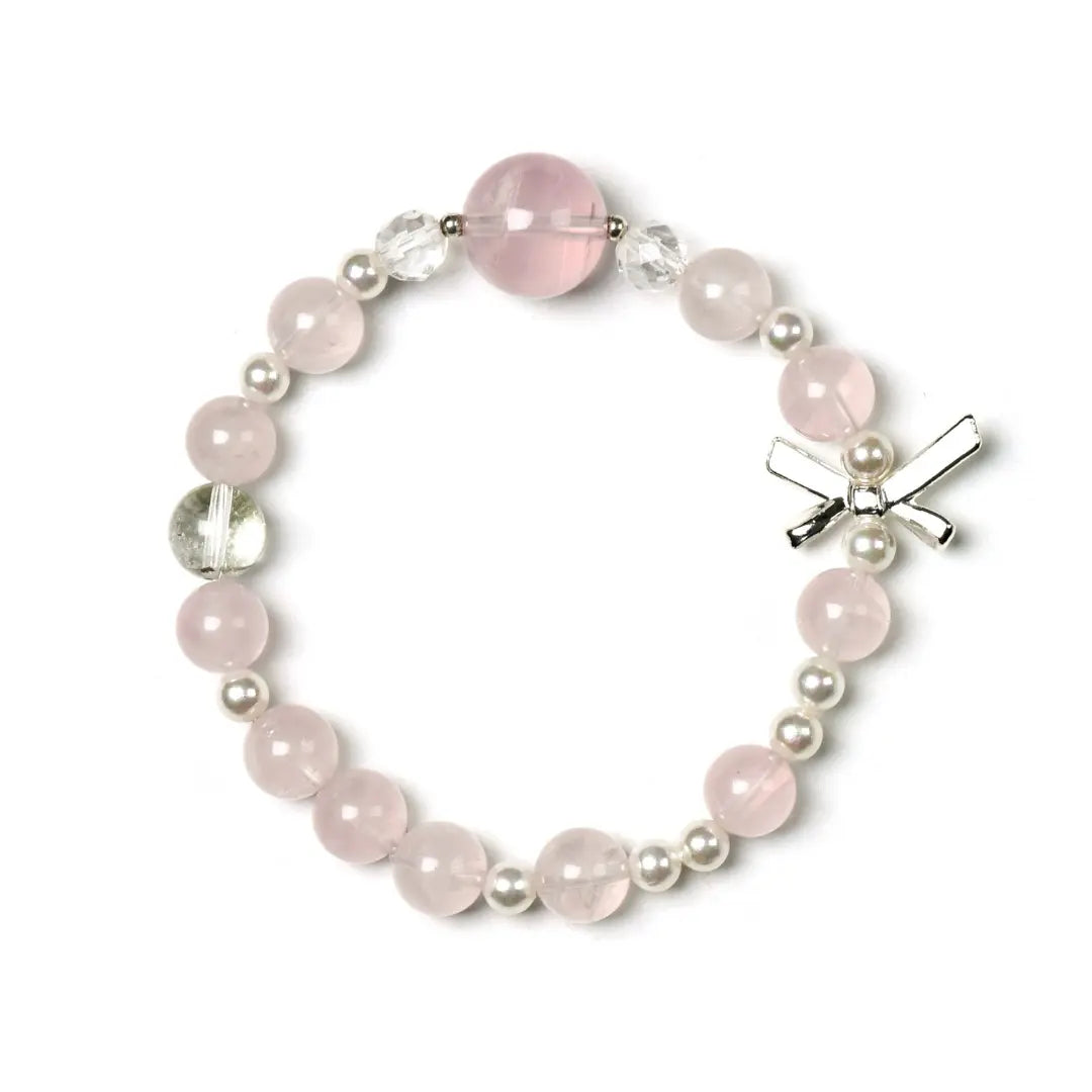 rose-quartz; green-phantom-quartz; shell-pearl; clear-quartz Love Crystal Jewelry - Verdant Bloom Rose Quartz Bracelet | Astara