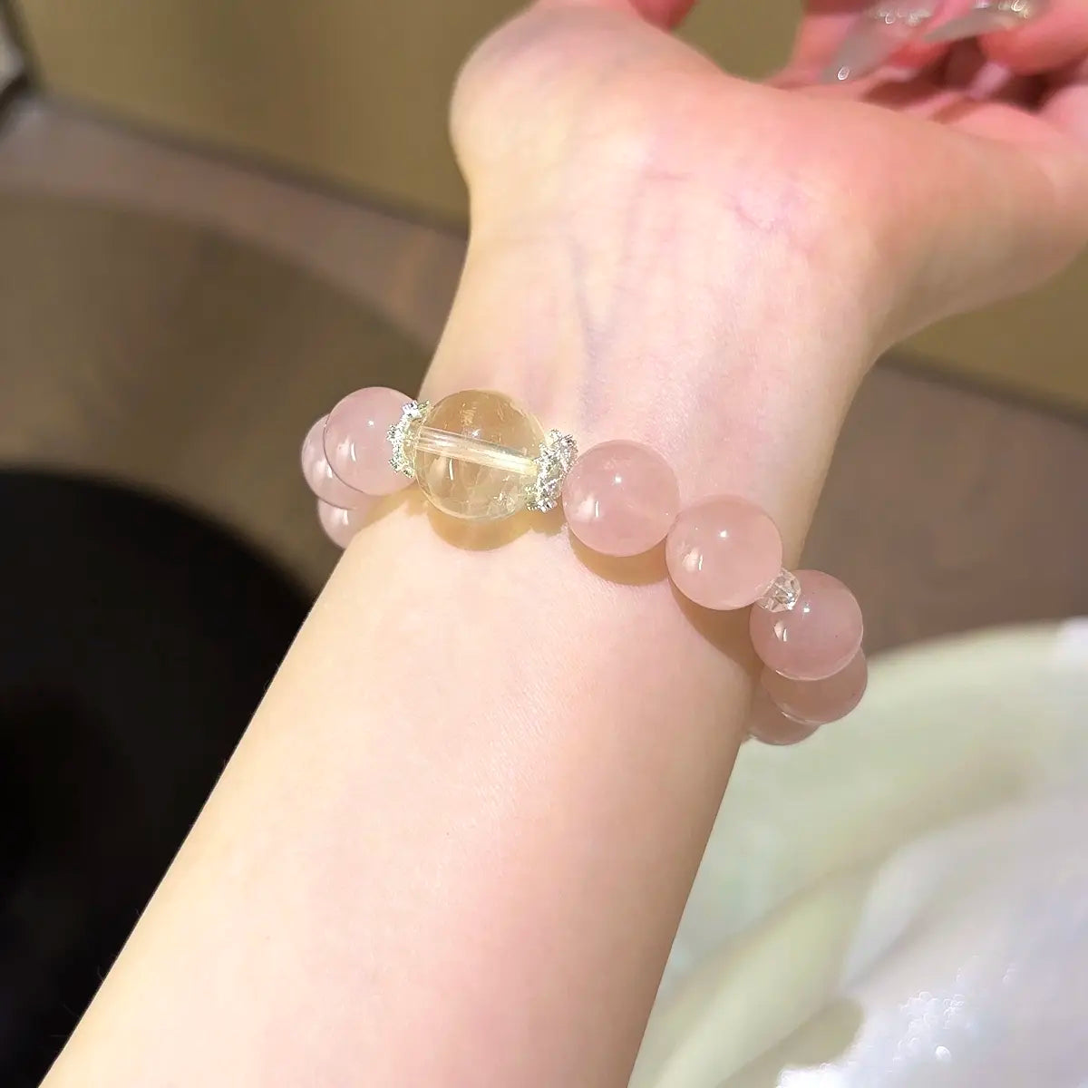Handcrafted rose-quartz; citrine-crystal Detail for Love - Astara