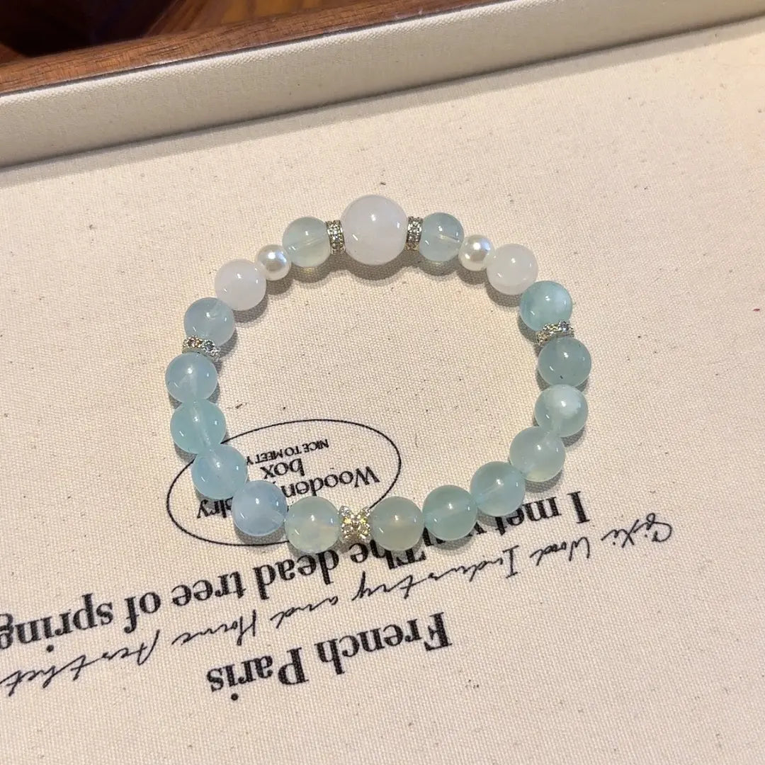 Handcrafted shell-pearl; aquamarine; white-moonstone Detail for Healing - Astara