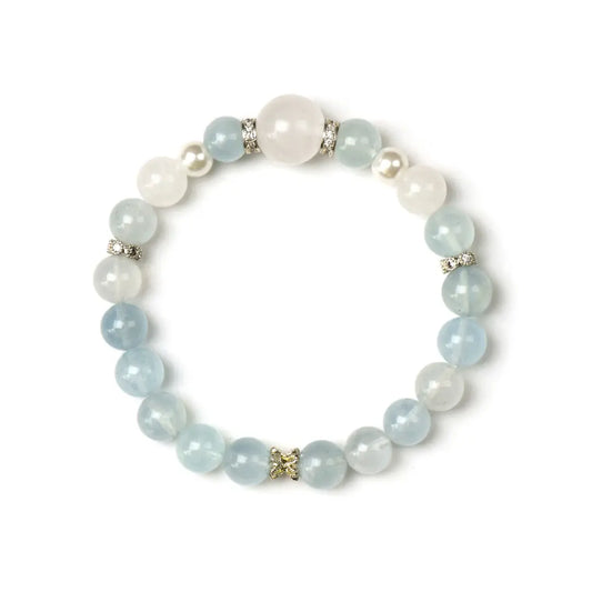shell-pearl; aquamarine; white-moonstone Healing Crystal Jewelry - Moonveil Aquamarine & White Moonstone Bracelet | Astara