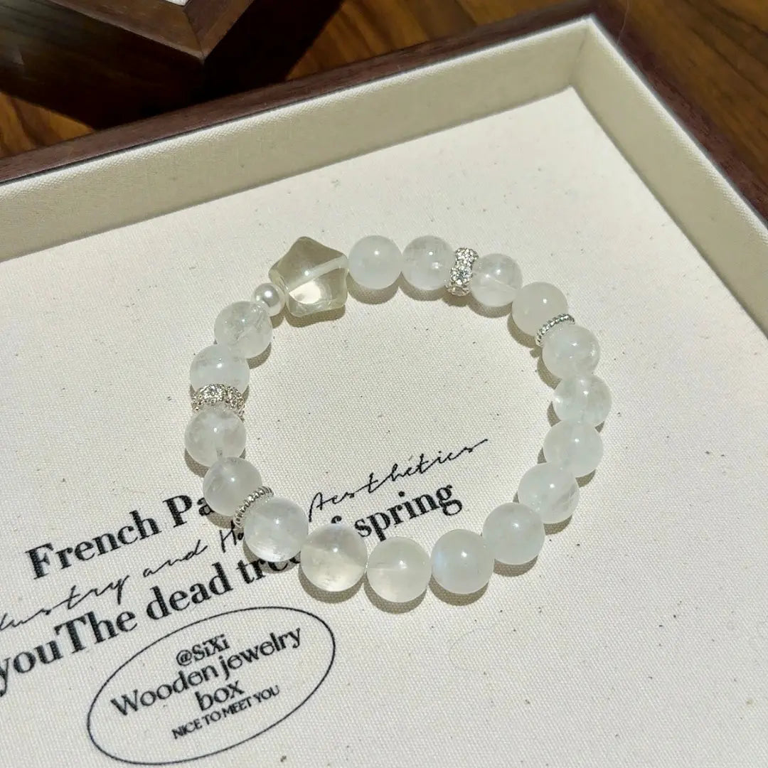 Handcrafted blue-moonstone; citrine-crystal; shell-pearl Detail for Love - Astara