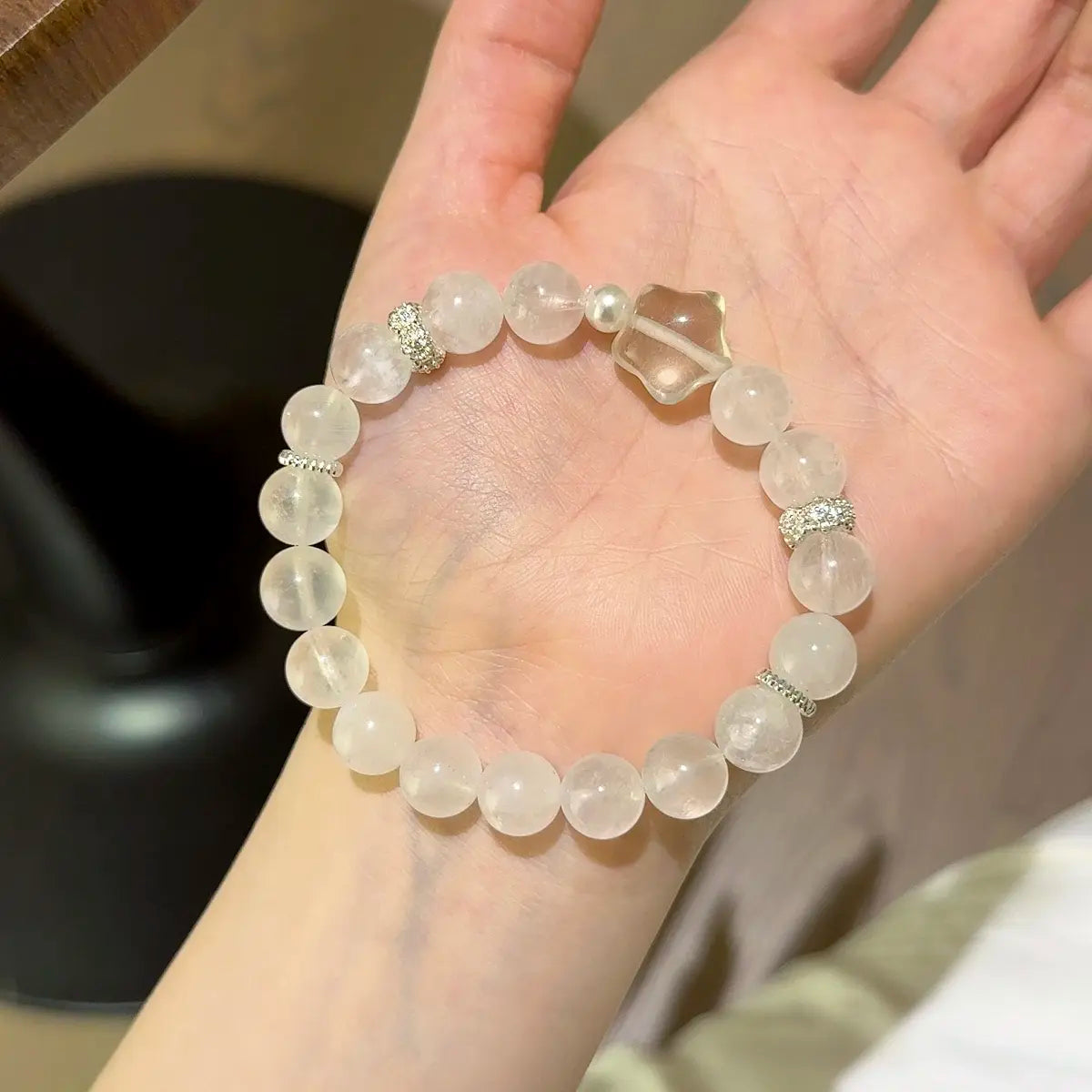 Handcrafted blue-moonstone; citrine-crystal; shell-pearl Detail for Love - Astara